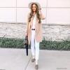 imageCHICWISH Womens Classy Light Tan Open Front Knit Coat and Grid Turtleneck Sweater Dress Size XL