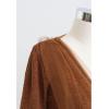 imageCHICWISH Womens Comfy Casual Caramel Mesh Overlay Long Sleeve Wrap Crop Knit TopCaramel