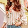 imageCHICWISH Womens Fancy in Gardens Rose Printed Floral Chiffon Top with Bubble SleeveWhite