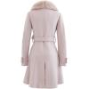 imageCHICWISH Womens Pink Faux Fur Wide Lapel Turn Down Shawl Collar Open Front Long Sleeve Wool Blend CoatPink