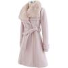 imageCHICWISH Womens Pink Faux Fur Wide Lapel Turn Down Shawl Collar Open Front Long Sleeve Wool Blend CoatPink