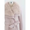 imageCHICWISH Womens Pink Faux Fur Wide Lapel Turn Down Shawl Collar Open Front Long Sleeve Wool Blend CoatPink