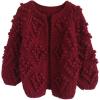 imageCHICWISH Womens Soft Heart Shape Balls Hand Knit Open Front Hot PinkIvoryLavenderPinkArmy GreenWine CardiganWine