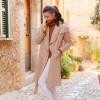imageCHICWISH Womens Wide Lapel Open Front Long Sleeve SandWineBlackGrey Wool Blend Trench CoatSand