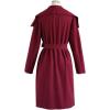 imageCHICWISH Womens Wide Lapel Open Front Long Sleeve SandWineBlackGrey Wool Blend Trench CoatWine