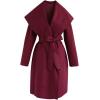 imageCHICWISH Womens Wide Lapel Open Front Long Sleeve SandWineBlackGrey Wool Blend Trench CoatWine