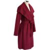 imageCHICWISH Womens Wide Lapel Open Front Long Sleeve SandWineBlackGrey Wool Blend Trench CoatWine