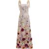 imageCHICWISH Women 3D Floral Applique Maxi Dress Shoulder Tie Strap Square Neck Elegant Party Long Mesh Tulle DressApricot