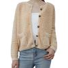 imageCHICWISH Women Waffle Knit Sweater Cardigan Open Front Button Crop Cardigan Long Sleeve Fall Casual Coat with PocketsApricot