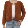 imageCHICWISH Women Waffle Knit Sweater Cardigan Open Front Button Crop Cardigan Long Sleeve Fall Casual Coat with PocketsPumpkin