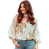 imageCHICWISH Womens Fancy in Gardens Rose Printed Floral Chiffon Top with Bubble SleeveWhite