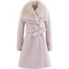 imageCHICWISH Womens Pink Faux Fur Wide Lapel Turn Down Shawl Collar Open Front Long Sleeve Wool Blend CoatPink
