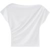 imageCHICWISH Womens WhiteBlackTaupePea GreenLilac AsymmetricLilac Boat Neck Ruched TopBoat Neckwhite