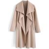 imageCHICWISH Womens Wide Lapel Open Front Long Sleeve SandWineBlackGrey Wool Blend Trench CoatSand