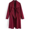 imageCHICWISH Womens Wide Lapel Open Front Long Sleeve SandWineBlackGrey Wool Blend Trench CoatWine
