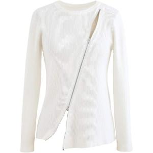 imageCHICWISH Womens Comfy Casual BlackWhiteLight Tan Zipper Up Ribbed Soft Knit Top Sweater PulloverWhite