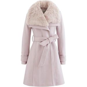 imageCHICWISH Womens Pink Faux Fur Wide Lapel Turn Down Shawl Collar Open Front Long Sleeve Wool Blend CoatPink