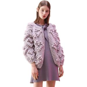 imageCHICWISH Womens Soft Heart Shape Balls Hand Knit Open Front Hot PinkIvoryLavenderPinkArmy GreenWine CardiganLavender