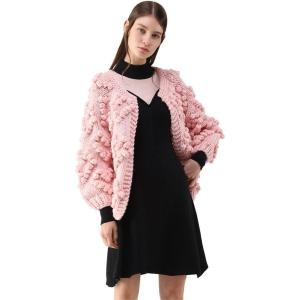 imageCHICWISH Womens Soft Heart Shape Balls Hand Knit Open Front Hot PinkIvoryLavenderPinkArmy GreenWine CardiganPink