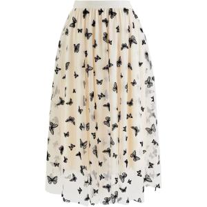 imageCHICWISH Womens Velvet Flower Blossom Mesh Tulle SkirtCreamvelvet Butterfly