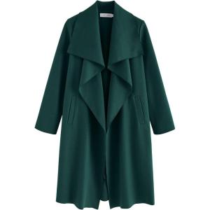imageCHICWISH Womens Wide Lapel Open Front Long Sleeve SandWineBlackGrey Wool Blend Trench CoatEmerald