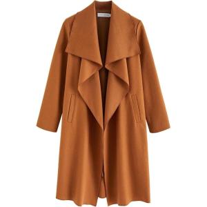 imageCHICWISH Womens Wide Lapel Open Front Long Sleeve SandWineBlackGrey Wool Blend Trench CoatPumpkin