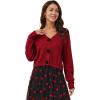imageCHICWISH Women Open Front Rose Buttoned Crop Knit Cardigan V Neck Long Sleeve Casual Solid Sweaters Cardigan TopRed