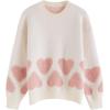 imageCHICWISH Women Oversized Sweaters Tender Fuzzy Heart Jacquard Crewneck Long Sleeve Fashion Pullover Sweater Jumper Tops IvoryIvory