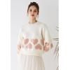 imageCHICWISH Women Oversized Sweaters Tender Fuzzy Heart Jacquard Crewneck Long Sleeve Fashion Pullover Sweater Jumper Tops IvoryIvory
