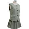 imageCHICWISH Women Summer 2 Piece Outfits Button Down V Neck Sleeveless Vest Blazer Waistcoat and Pleated Mini Dress SetGrey