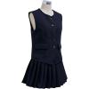 imageCHICWISH Women Summer 2 Piece Outfits Button Down V Neck Sleeveless Vest Blazer Waistcoat and Pleated Mini Dress SetNavy
