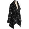 imageCHICWISH Women Turn Down Shawl Collar Open Front Black Grid Asymmetric Hemline Wool Blend Coat Size XXXL