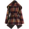 imageCHICWISH Women Turn Down Shawl Collar Open Front Plum Check Asymmetric Hemline Wool Blend Coat Size XXXL