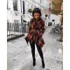 imageCHICWISH Women Turn Down Shawl Collar Open Front Plum Check Asymmetric Hemline Wool Blend Coat Size XXXL
