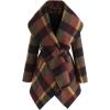 imageCHICWISH Women Turn Down Shawl Collar Open Front Plum Check Asymmetric Hemline Wool Blend Coat Size XXXL