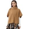 imageCHICWISH Women Turtleneck Cable Knit Cape Sweater Chunky Fall Casual Pullover Top Elbow Sleeves Sweater Vest CamelCamel