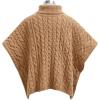 imageCHICWISH Women Turtleneck Cable Knit Cape Sweater Chunky Fall Casual Pullover Top Elbow Sleeves Sweater Vest CamelCamel