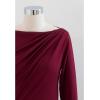 imageCHICWISH Womens Boat Neck Ruched Long Sleeves Knit TopBoat Neckburgundy