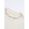 imageCHICWISH Womens CaramelBlackNavyDusty BlueCreamWhite Pearl Trimmed Soft Knit TopCream