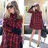 imageCHICWISH Womens Comfy Casual Warm Big Bow GreenRed Tartan Check Dolly Dress CoatRed