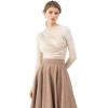 imageCHICWISH Womens Mock Neck Ruched Long Sleeves Knit TopMock Neckcream