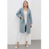 imageCHICWISH Womens Open Front Cardigan Long Sleeve Notch Lapel Belted Longline Coatigan Ribbed Knit Coat With PocketsBlue