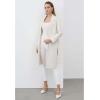 imageCHICWISH Womens Open Front Cardigan Long Sleeve Notch Lapel Belted Longline Coatigan Ribbed Knit Coat With PocketsIvory