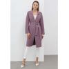 imageCHICWISH Womens Open Front Cardigan Long Sleeve Notch Lapel Belted Longline Coatigan Ribbed Knit Coat With PocketsMauve