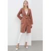 imageCHICWISH Womens Open Front Cardigan Long Sleeve Notch Lapel Belted Longline Coatigan Ribbed Knit Coat With PocketsRust