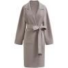 imageCHICWISH Womens Open Front Cardigan Long Sleeve Notch Lapel Belted Longline Coatigan Ribbed Knit Coat With PocketsTaupe