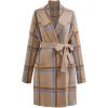 imageCHICWISH Womens Open Front Drape Long Cardigan Collared Grid Pattern Tie Waist Knit Long Sleeve Coat with PocketsTan