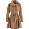 imageCHICWISH Womens TanBlack Faux Fur Collar DoubleBreasted Storm Flap Skater CoatTan