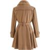imageCHICWISH Womens TanBlack Faux Fur Collar DoubleBreasted Storm Flap Skater CoatTan