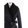imageCHICWISH Womens TaupeNude PinkBlack Faux Fur Wide Lapel Turn Down Shawl Collar Belted Flare Wool Blend CoatBlack